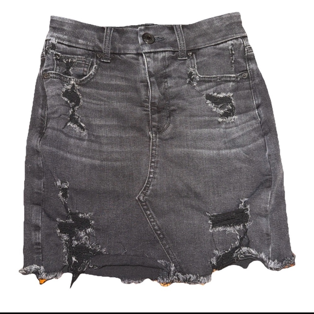 American Eagle Curvy HiRise Mini Jean Skirt Size 00 Reg Next Level Stretch Black